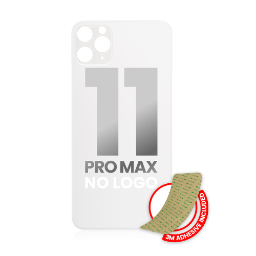Vidrio trasero con adhesivo 3M compatible con iPhone 11 Pro Max (sin logotipo / orificio para cámara grande) (plateado)