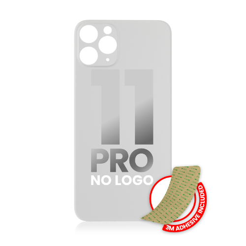 Vidrio trasero con adhesivo 3M compatible con iPhone 11 Pro (sin logotipo / orificio para cámara grande) (plateado)