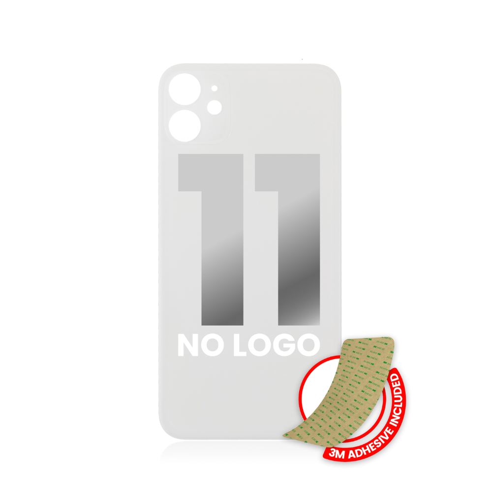 Vidrio trasero con adhesivo 3M compatible con iPhone 11 (sin logotipo / orificio para cámara grande) (blanco)