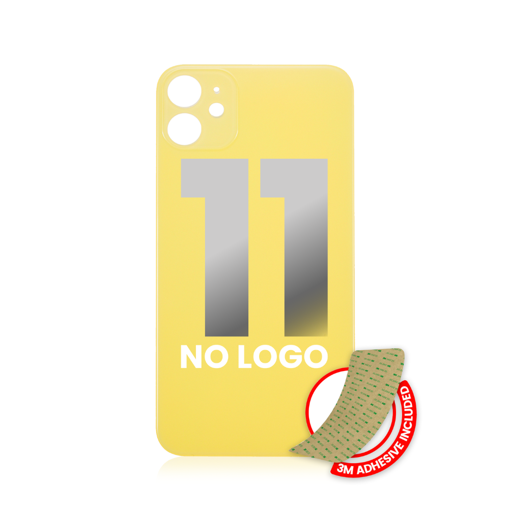 Vidrio trasero con adhesivo 3M compatible con iPhone 11 (sin logotipo / orificio para cámara grande) (amarillo)
