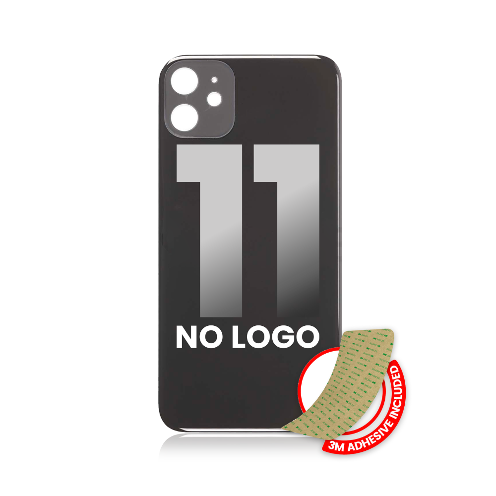 Vidrio trasero con adhesivo 3M compatible con iPhone 11 (sin logotipo / orificio para cámara grande) (negro)