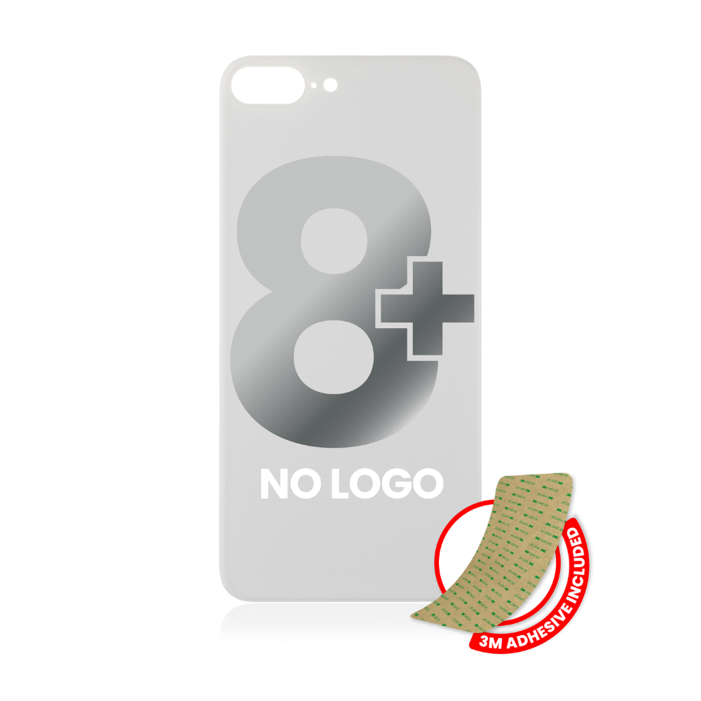 Vidrio trasero con adhesivo 3M compatible con iPhone 8 Plus (sin logotipo / orificio para cámara grande) (plateado)