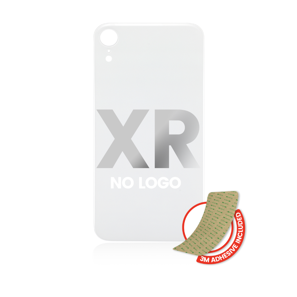 Vidrio trasero con adhesivo 3M compatible con iPhone XR (sin logotipo / orificio para cámara grande) (blanco)
