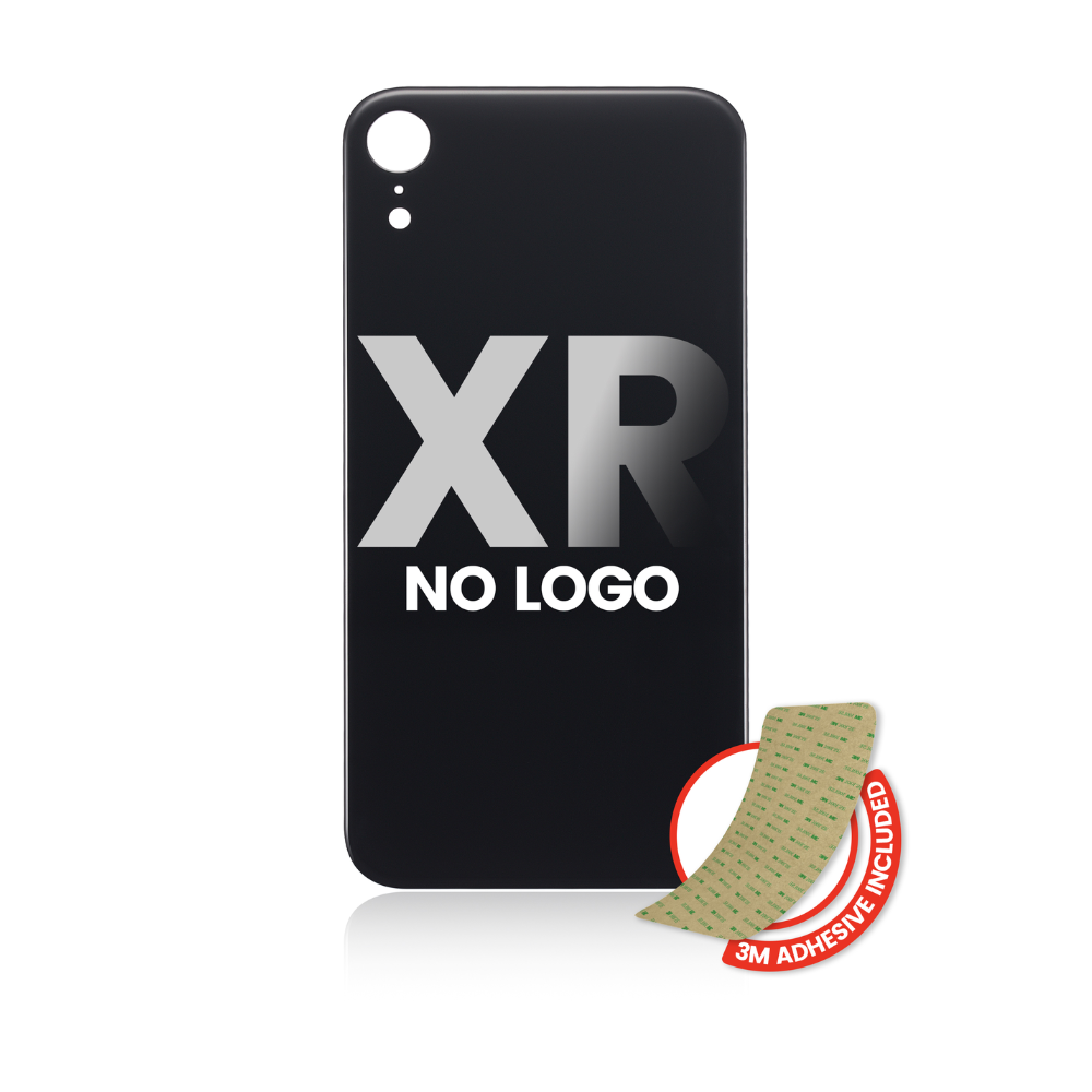 Vidrio trasero con adhesivo 3M compatible con iPhone XR (sin logotipo / orificio para cámara grande) (negro)
