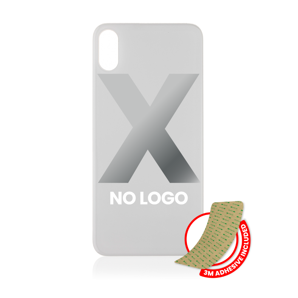 Vidrio trasero con adhesivo 3M compatible con iPhone X (sin logotipo / orificio para cámara grande) (plateado)