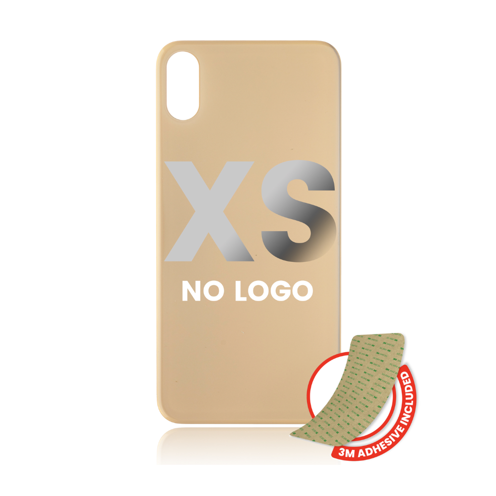 Vidrio trasero con adhesivo 3M compatible con iPhone XS (sin logotipo / orificio para cámara grande) (dorado)