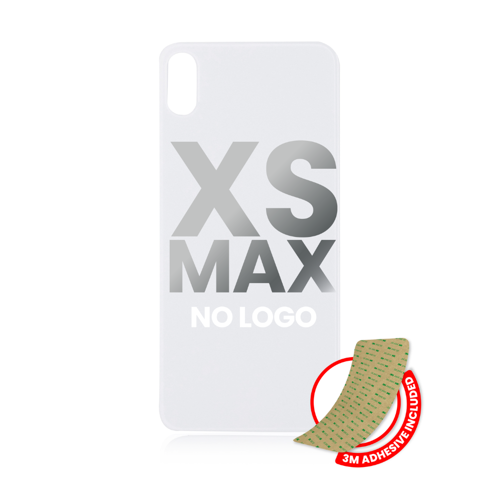Vidrio trasero con adhesivo 3M compatible con iPhone XS Max (sin logotipo / orificio para cámara grande) (plateado)