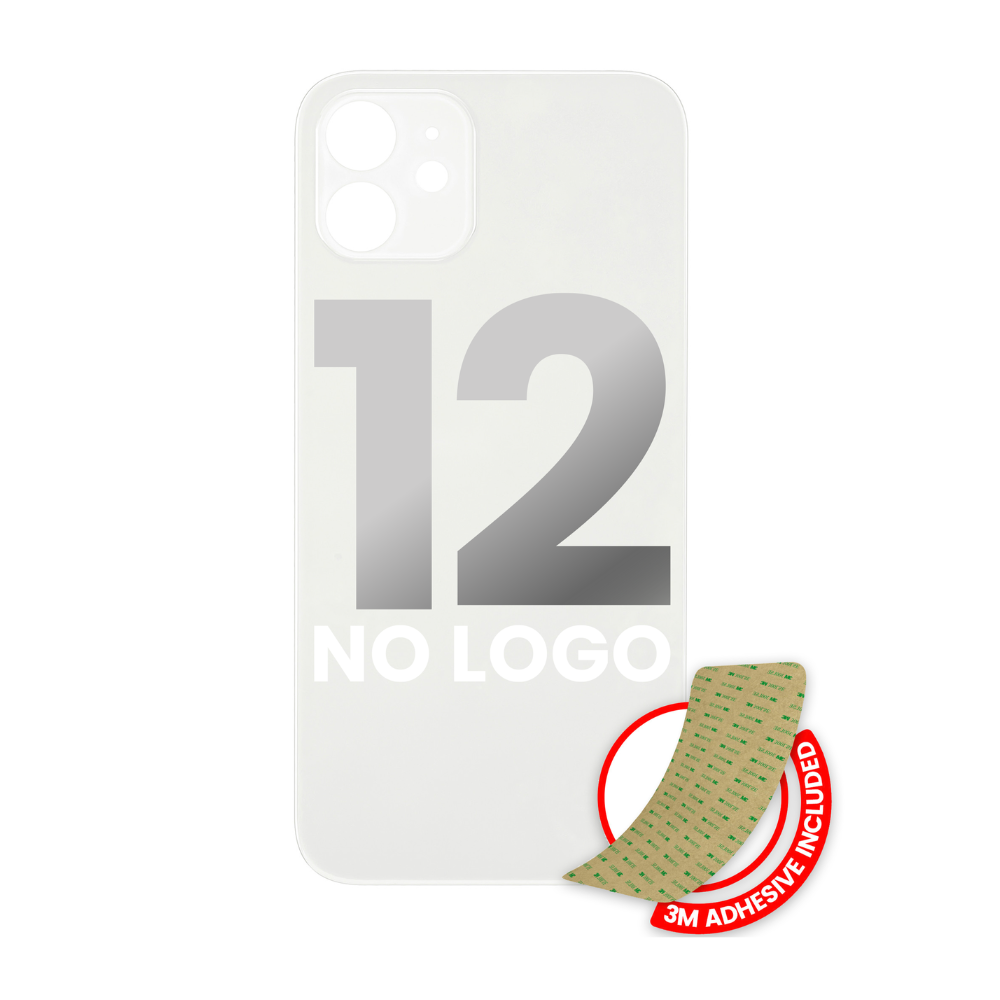 Vidrio trasero con adhesivo 3M compatible con iPhone 12 (sin logotipo / orificio para cámara grande) (blanco)