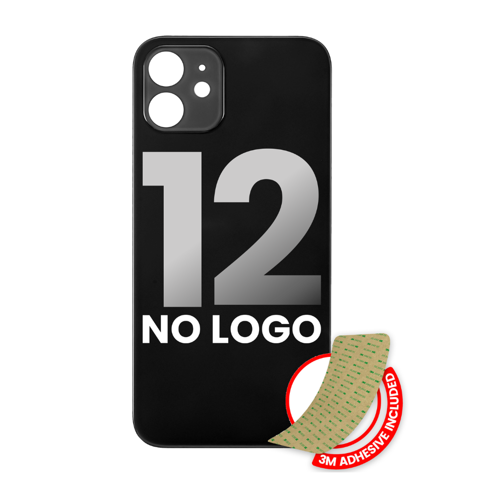Vidrio trasero con adhesivo 3M compatible con iPhone 12 (sin logotipo / orificio para cámara grande) (negro)
