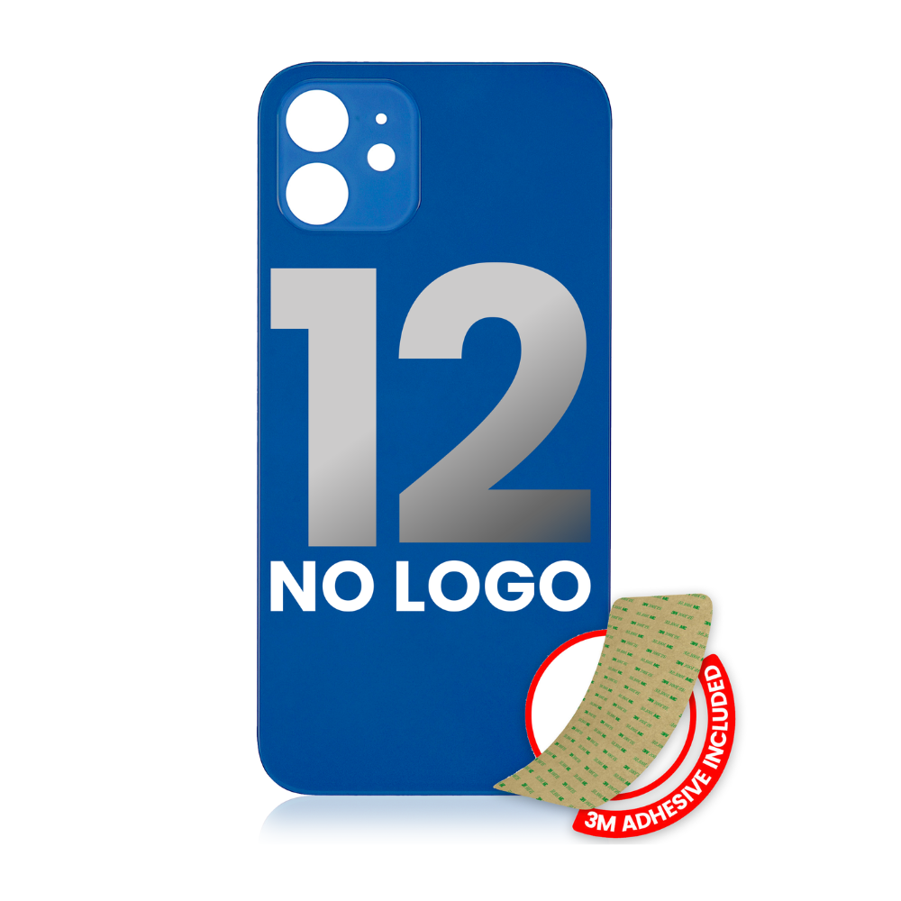 Vidrio trasero con adhesivo 3M compatible con iPhone 12 (sin logotipo / orificio para cámara grande) (azul)