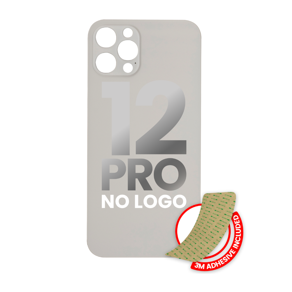 Vidrio trasero con adhesivo 3M compatible con iPhone 12 Pro (sin logotipo / orificio para cámara grande) (plateado)