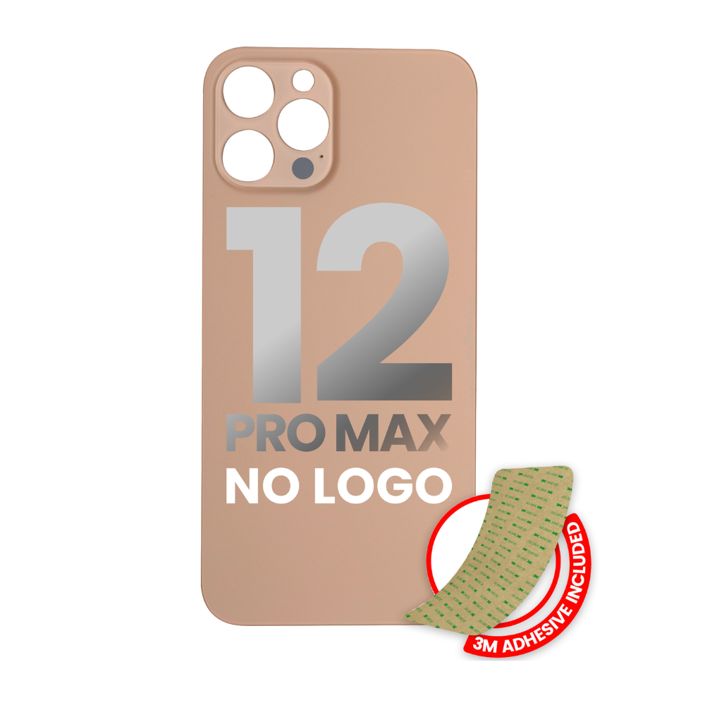 Vidrio trasero con adhesivo 3M compatible con iPhone 12 Pro Max (sin logotipo / orificio para cámara grande) (dorado)