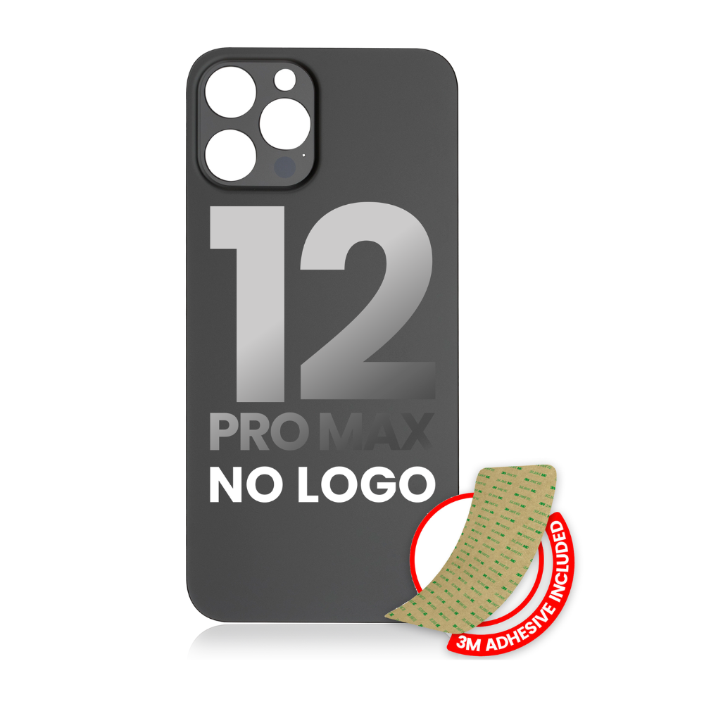 Vidrio trasero con adhesivo 3M compatible con iPhone 12 Pro Max (sin logotipo/orificio grande para cámara) (grafito)