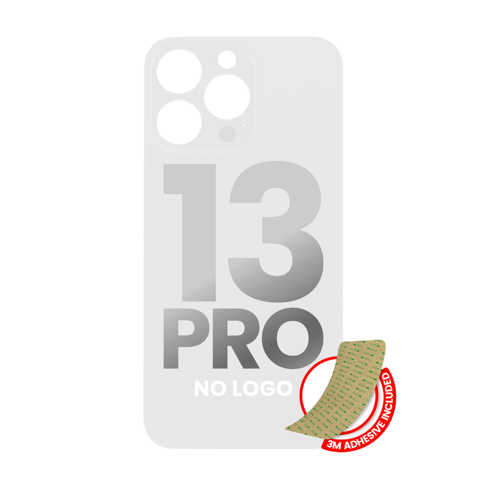 Vidrio trasero con adhesivo 3M compatible con iPhone 13 Pro (sin logotipo / orificio para cámara grande) (plateado)