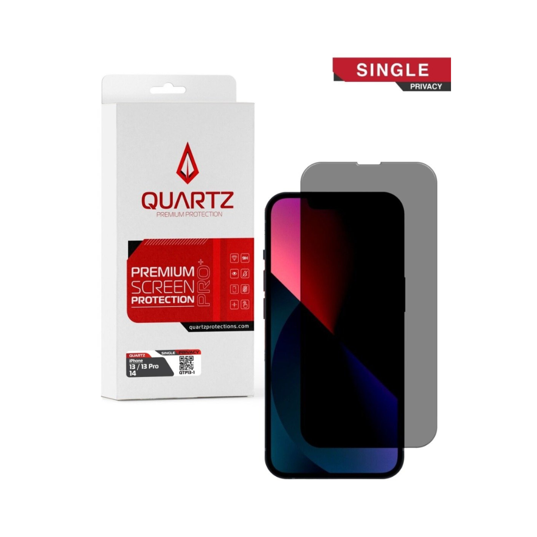 QUARTZ Privacy Tempered Glass for iPhone 13 / 13 Pro / 14 / 16e (Single Pack)
