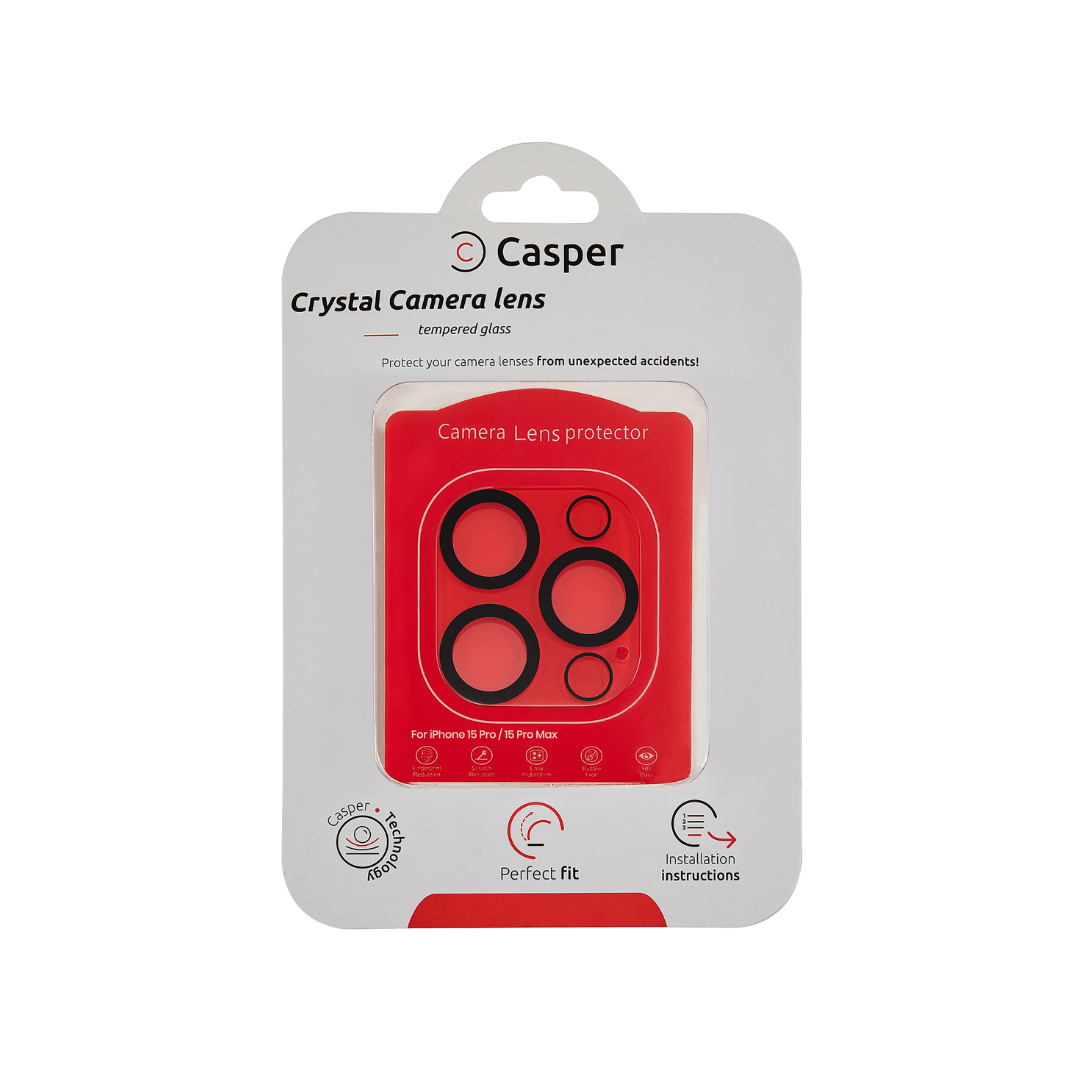 Protector de lente de cámara Casper para iPhone 15 Pro/15 Pro Max (cubierta completa de cristal)