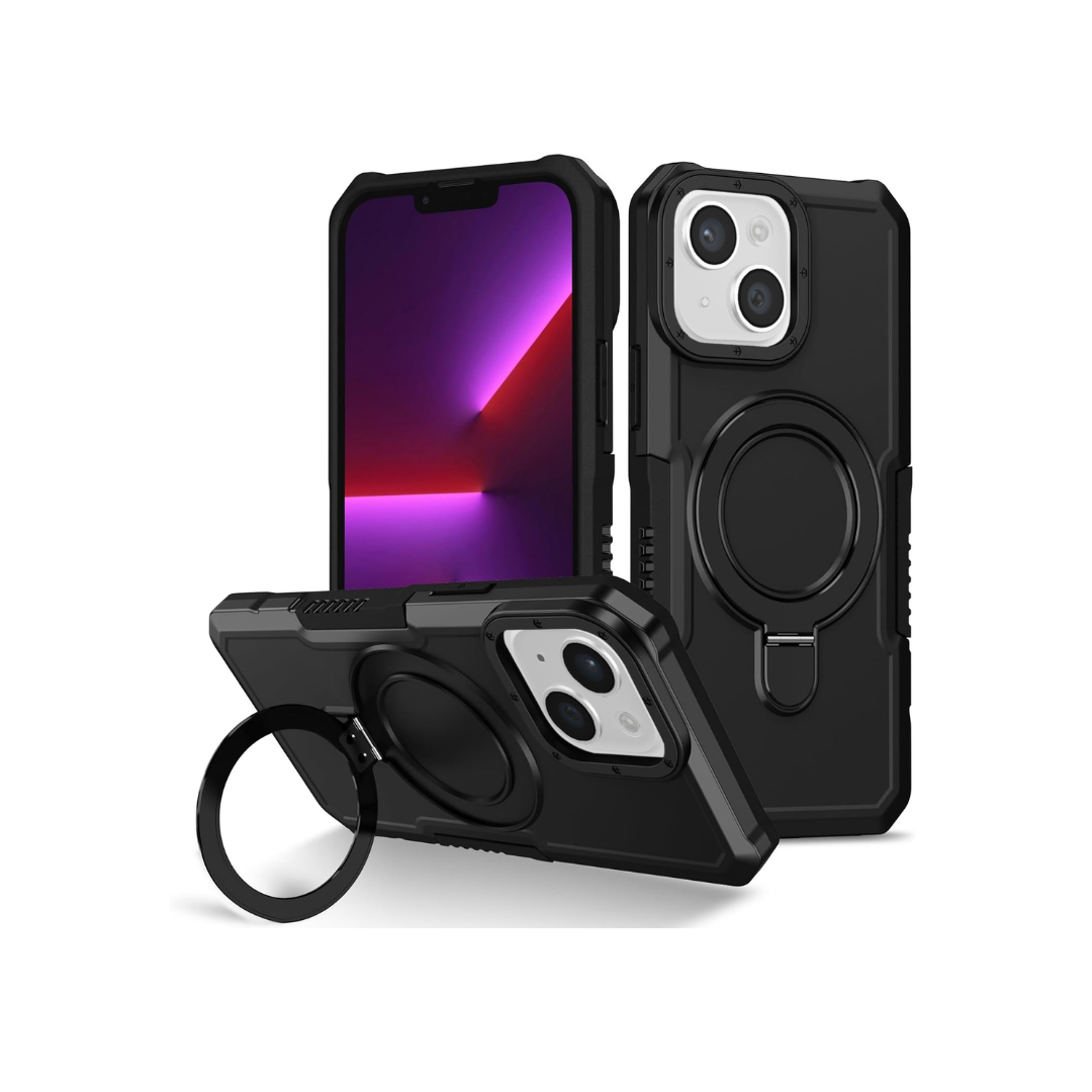 Hard PC Shockproof Case w /Ring Holder - BLACK for iPhone 13 / 14