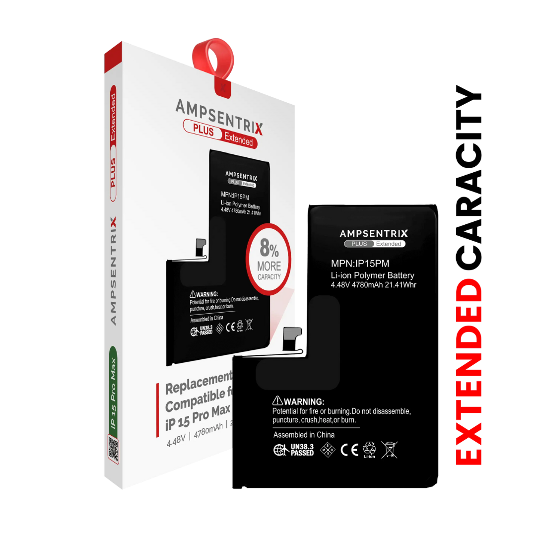 Replacement Battery For iPhone 15 Pro Max (AmpSentrix Plus Extended)