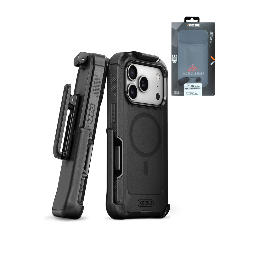 xBase by PowerPeak - MagSafe Heavy Duty Case with Belt Clip - BLACK for iPhone 17 Pro Max