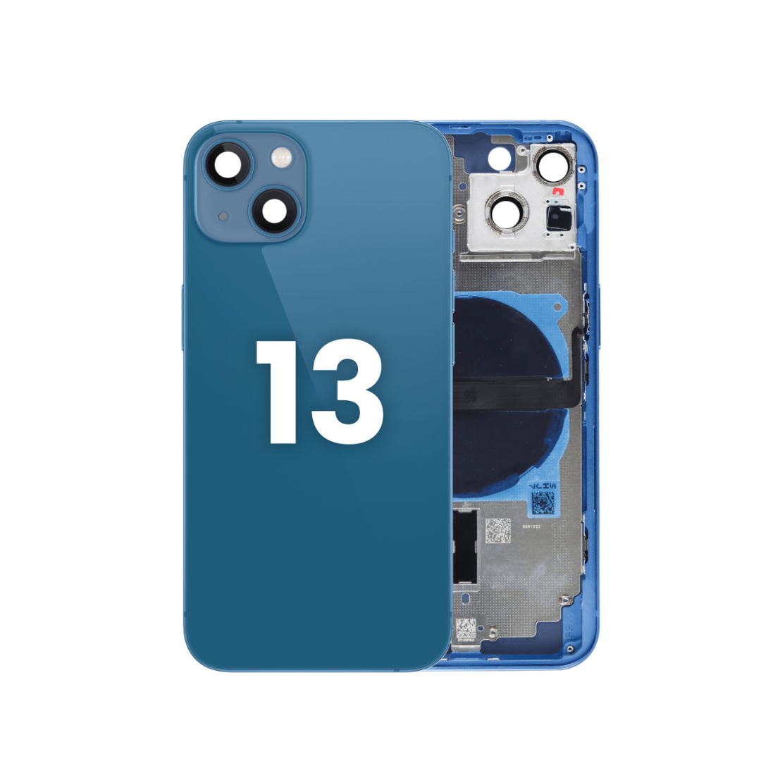 Marco de carcasa trasera con pequeños componentes preinstalados para iPhone 13 (sin logotipo) (versión estadounidense) (azul)