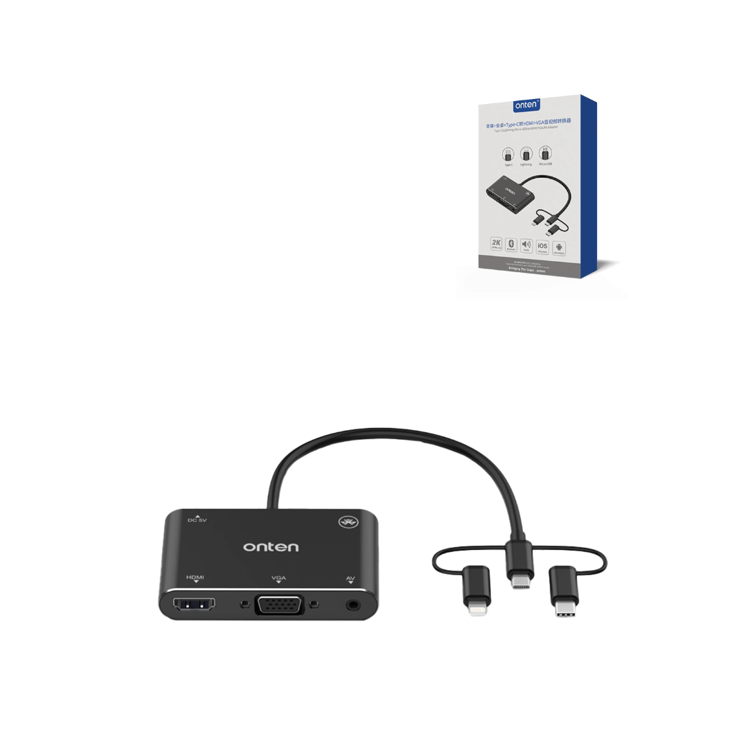 Onten 5in3 USB L + C + M to HDMI + VGA + Bluetooth Adapter (1080P@30Hz)