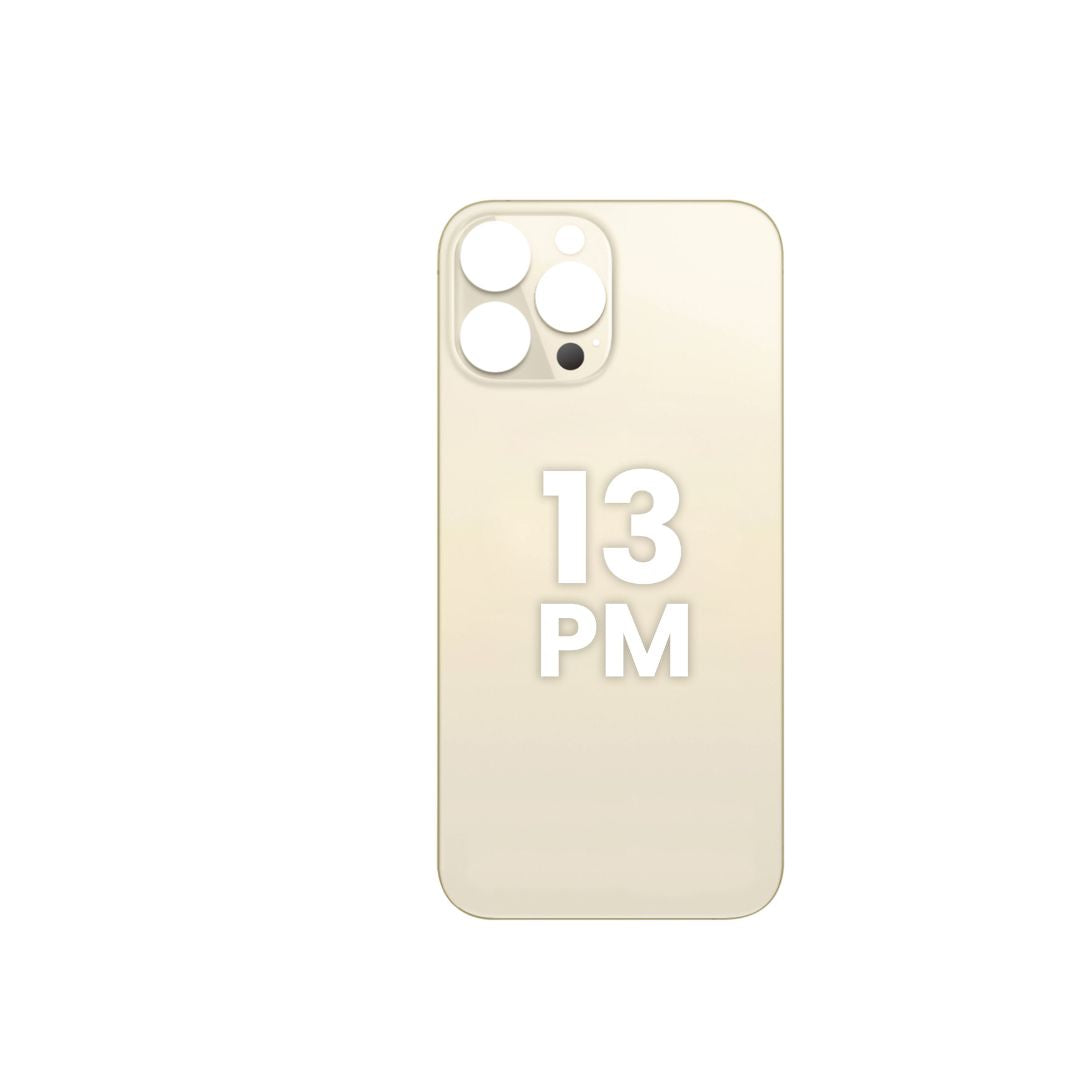 Cristal trasero del iPhone 13 Pro Max (orificio de cámara más grande) (ORO) (SIN LOGOTIPO)