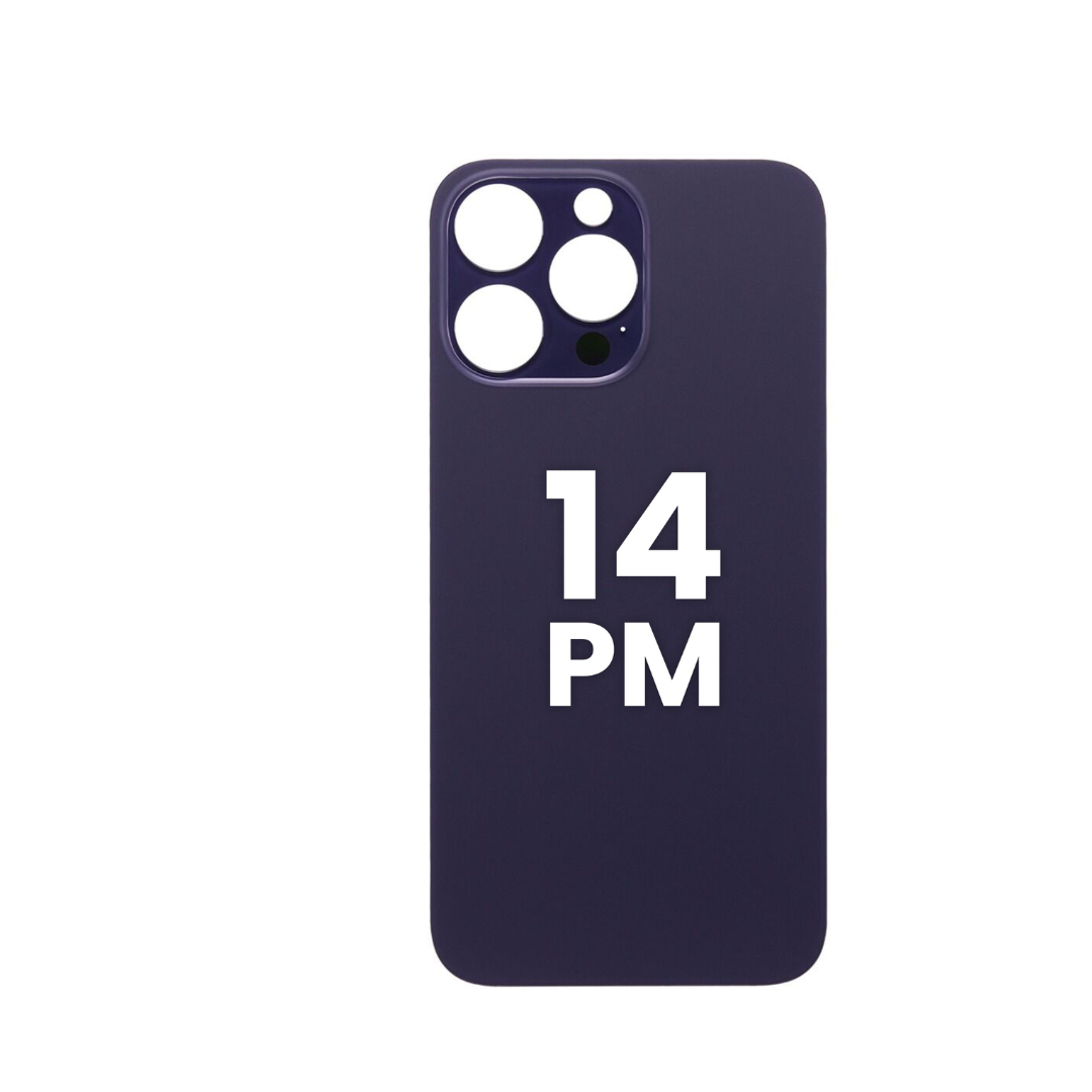 Cristal trasero con orificio para cámara más grande para iPhone 14 Pro Max (sin logotipo) (morado intenso)