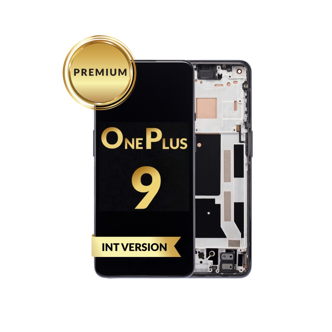 Ensamblaje OLED con marco para OnePlus 9 (NEGRO) (Versión INTERNACIONAL) (Premium)
