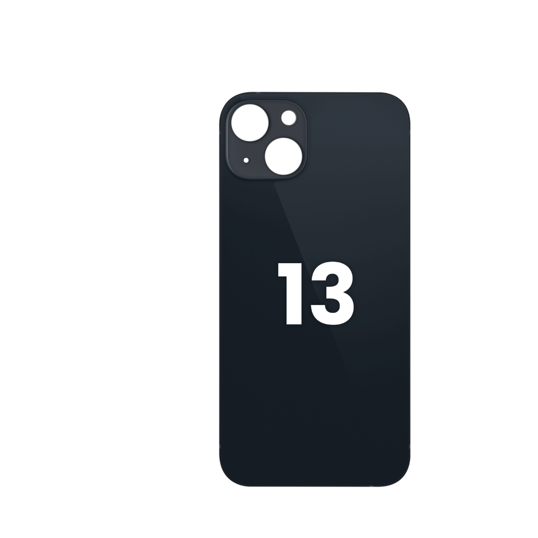 Cristal trasero con orificio para cámara más grande para iPhone 13 (SIN LOGO) (NEGRO)