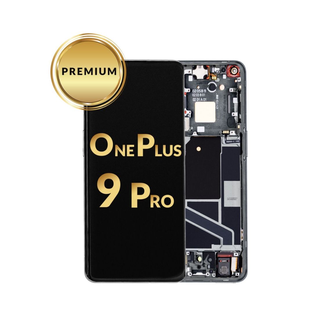 Conjunto de pantalla OLED con marco para OnePlus 9 Pro (NEGRO) (no compatible con el modelo Verizon 5G UW) (Premium/reacondicionado)
