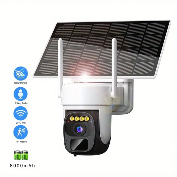 FHD Solar-Powered Pan Tilt Security Camera - 360° Built-in Battery