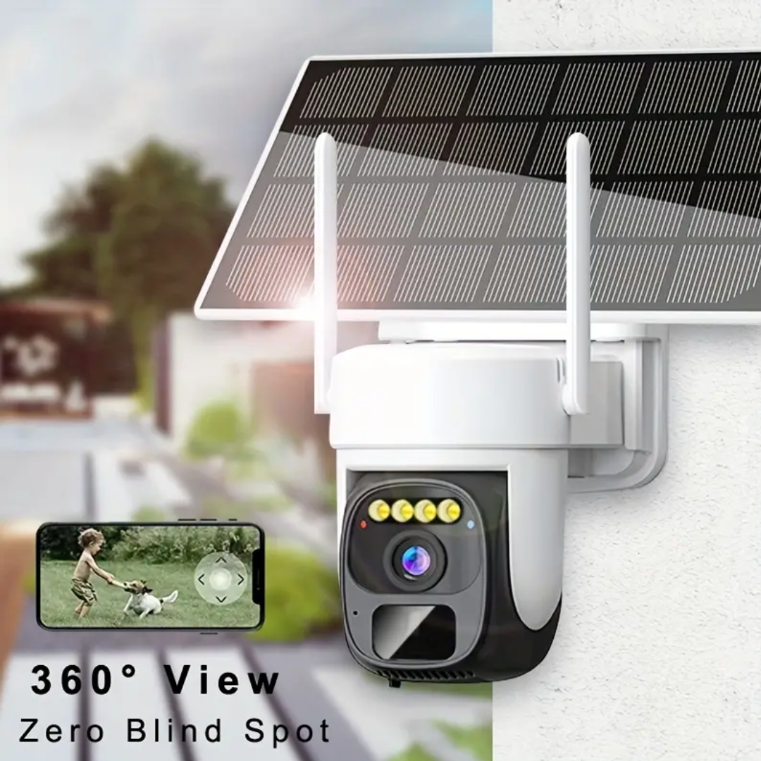 FHD Solar-Powered Pan Tilt Security Camera - 360° Built-in Battery