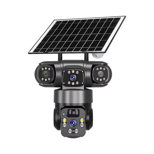 Wireless Solar Security Camera System Three-Lens 360° PTZ 2.4G W