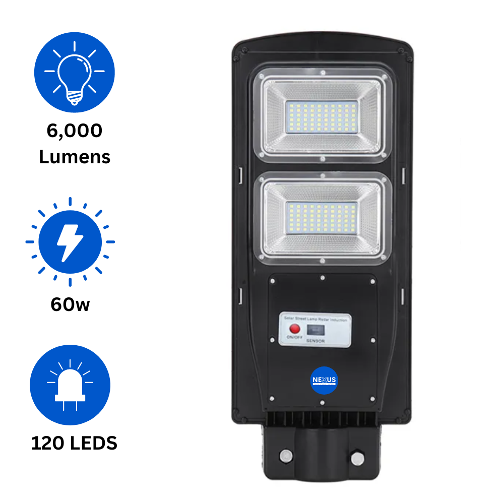 Solar Street Light 120 Leds/60w/6,000 Lumens With Remote Control