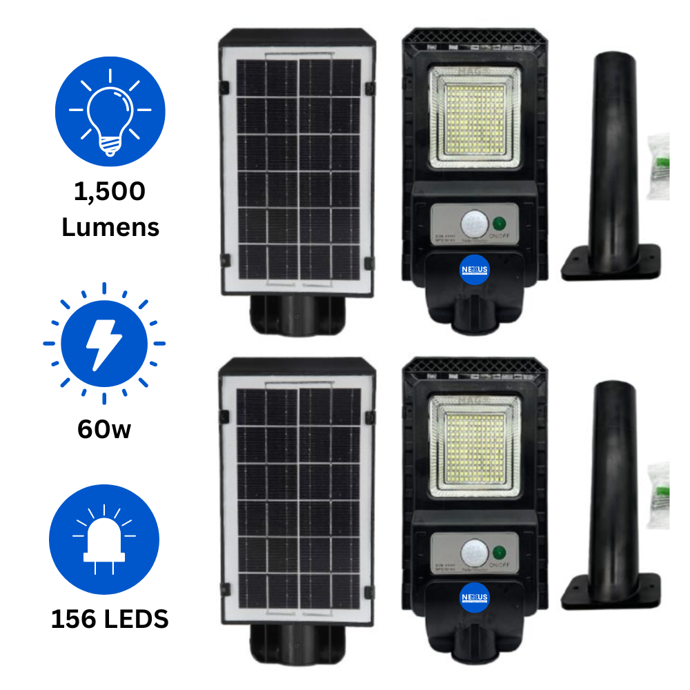 Solar Street Light 156 Leds/60w/1,500 Lumens Package of 2 Pcs