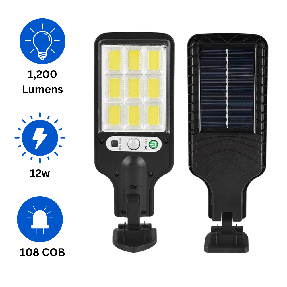 2x Pair Solar Street Light 108 COB/12w/1,200 Lumens With Remote Control