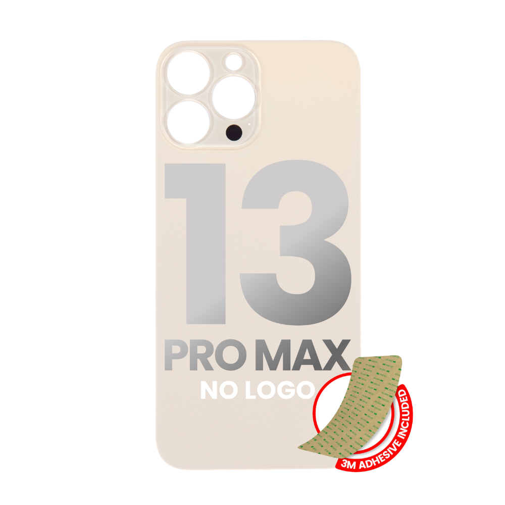 Vidrio trasero con adhesivo 3M compatible con iPhone 13 Pro Max (sin logotipo / orificio para cámara grande) (dorado) 