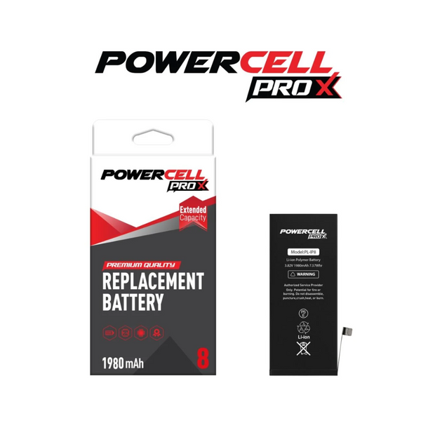 Batería de repuesto de alta capacidad POWERCELL PRO X iPhone 8 (1980 mAh)