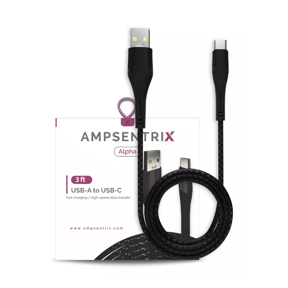 Cable USB tipo C a USB tipo A de 3 pies (AmpSentrix) (Alpha) (negro)