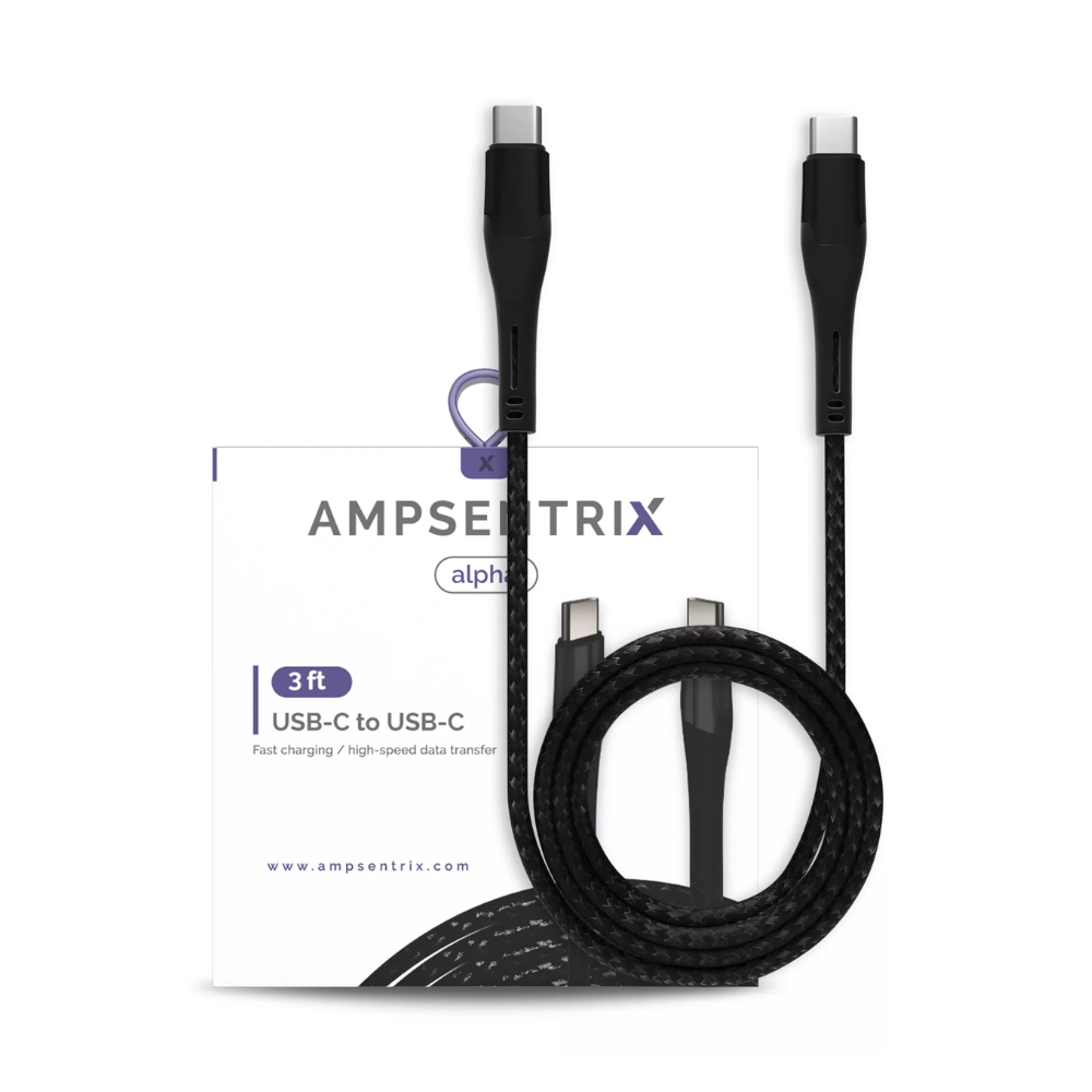 Cable USB tipo C a USB tipo C de 3 pies (AmpSentrix) (Alpha) (negro)