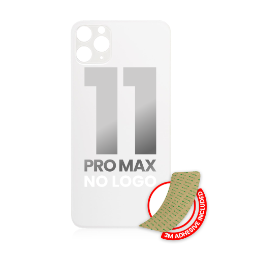 Vidrio trasero con adhesivo 3M compatible con iPhone 11 Pro Max (sin logotipo / orificio para cámara grande) (plateado) 