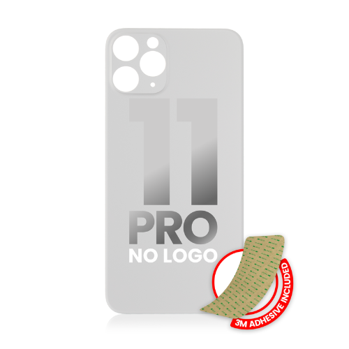 Vidrio trasero con adhesivo 3M compatible con iPhone 11 Pro (sin logotipo / orificio para cámara grande) (plateado) 