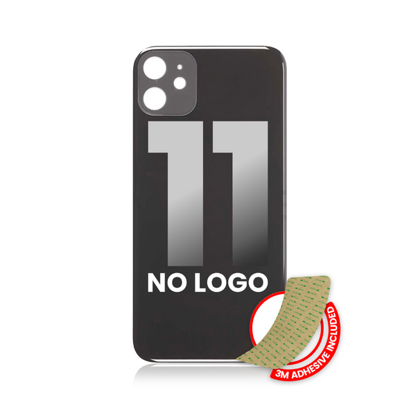 Vidrio trasero con adhesivo 3M compatible con iPhone 11 (sin logotipo / orificio para cámara grande) (negro) 