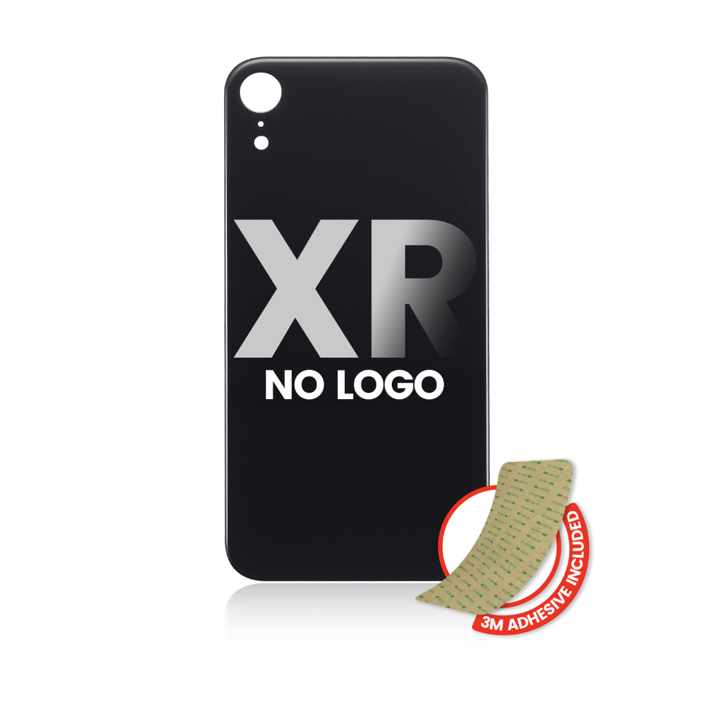 Vidrio trasero con adhesivo 3M compatible con iPhone XR (sin logotipo / orificio para cámara grande) (negro) 