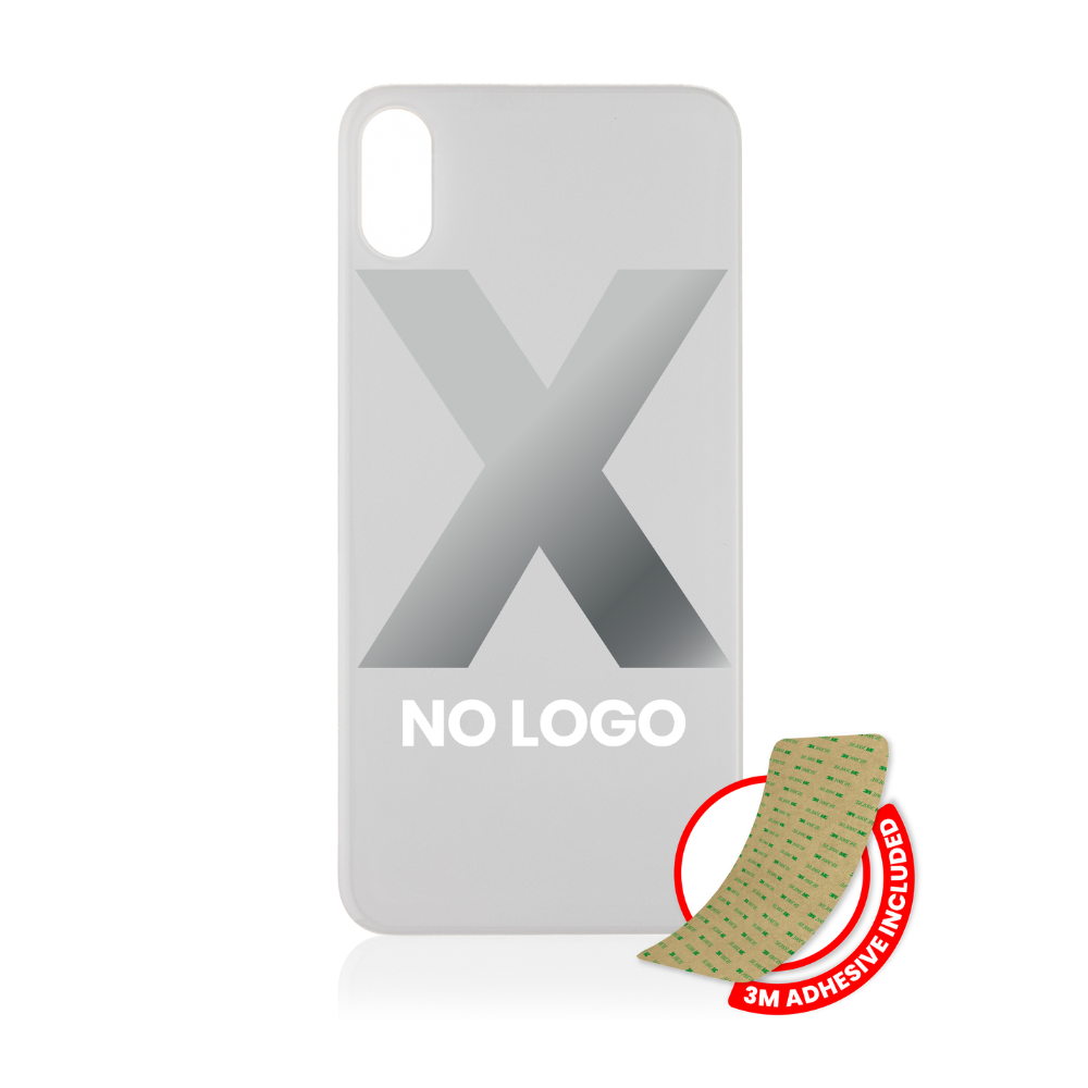 Vidrio trasero con adhesivo 3M compatible con iPhone X (sin logotipo / orificio para cámara grande) (plateado) 