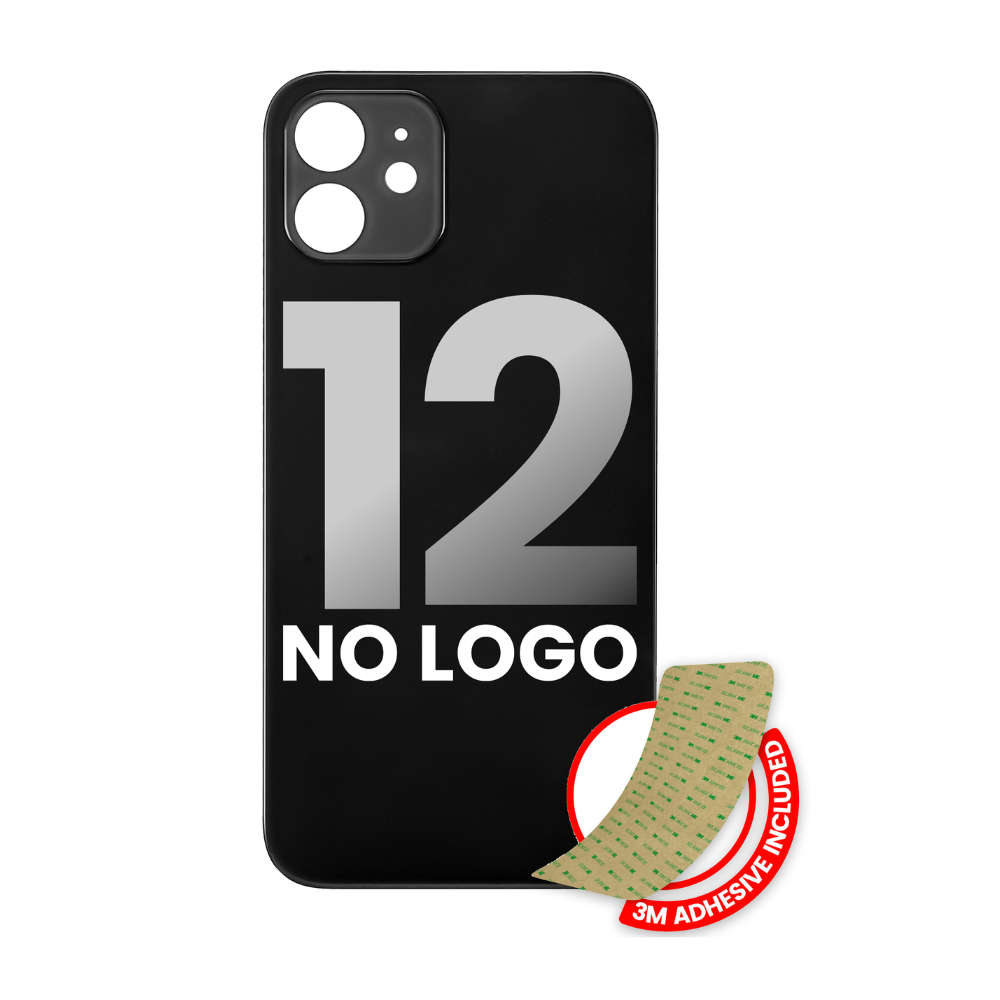 Vidrio trasero con adhesivo 3M compatible con iPhone 12 (sin logotipo / orificio para cámara grande) (negro) 