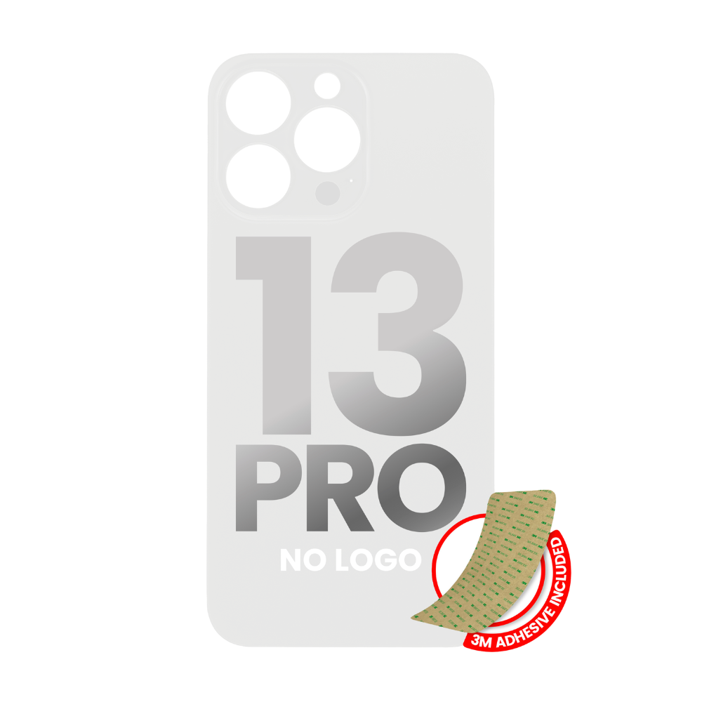 Vidrio trasero con adhesivo 3M compatible con iPhone 13 Pro (sin logotipo / orificio para cámara grande) (plateado) 