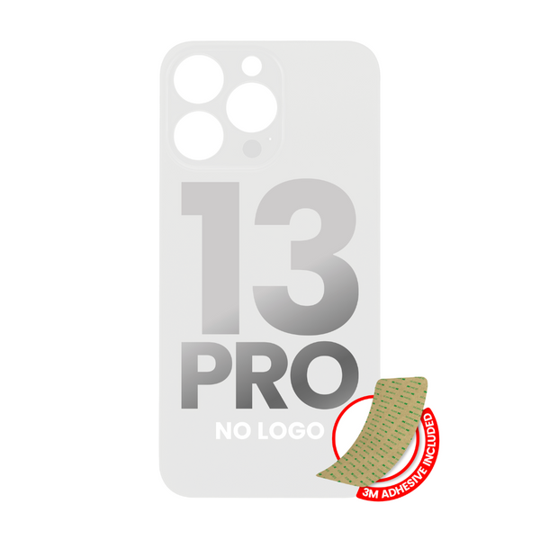 Vidrio trasero con adhesivo 3M compatible con iPhone 13 Pro (sin logotipo / orificio para cámara grande) (plateado) 