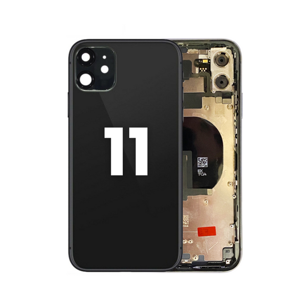 Marco de carcasa trasera con pequeños componentes preinstalados para iPhone 11 (SIN LOGO) (NEGRO)