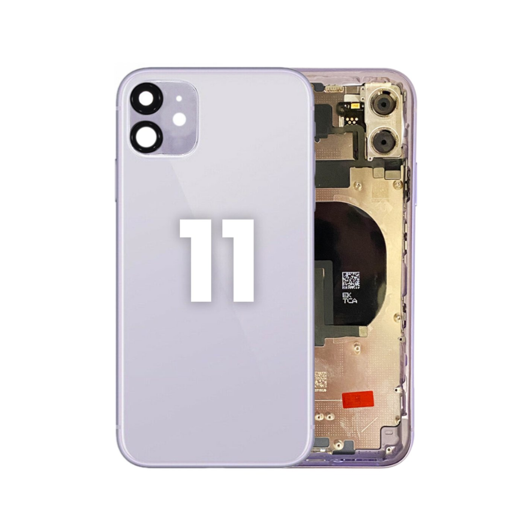 Marco de carcasa trasera con pequeños componentes preinstalados para iPhone 11 (SIN LOGO) (MORADO)